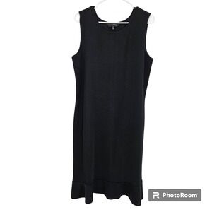 Ming Wang Tank Dress Black Ponte Knit Sleeveless Crewneck Pull On Stretch Size L